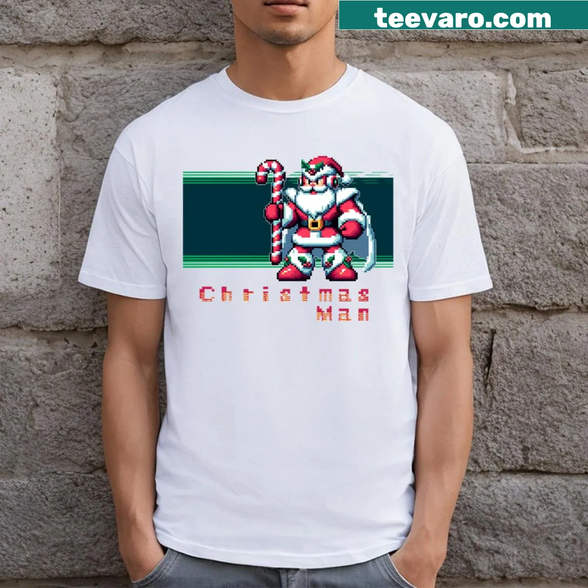 Funny Christmas Man t-shirt with humorous holiday design — on a men's t-shirt