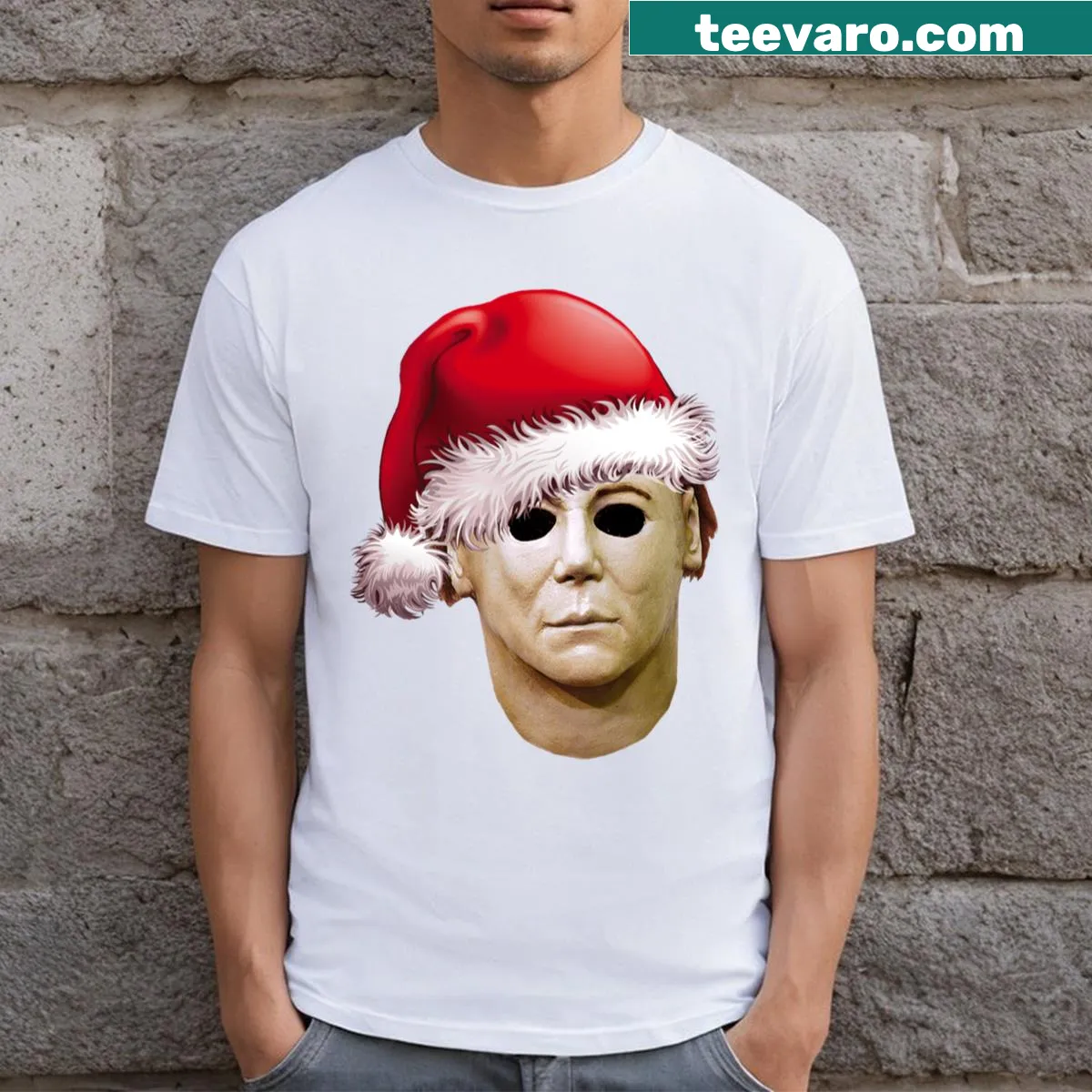 Christmas-themed T-shirt featuring holiday symbols and motifs — on a men's t-shirt