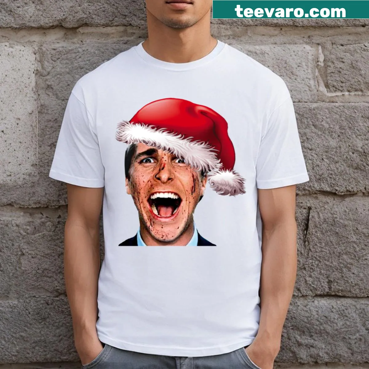 Edgy Christmas Psycho t-shirt with playful horror design — on a men's t-shirt
