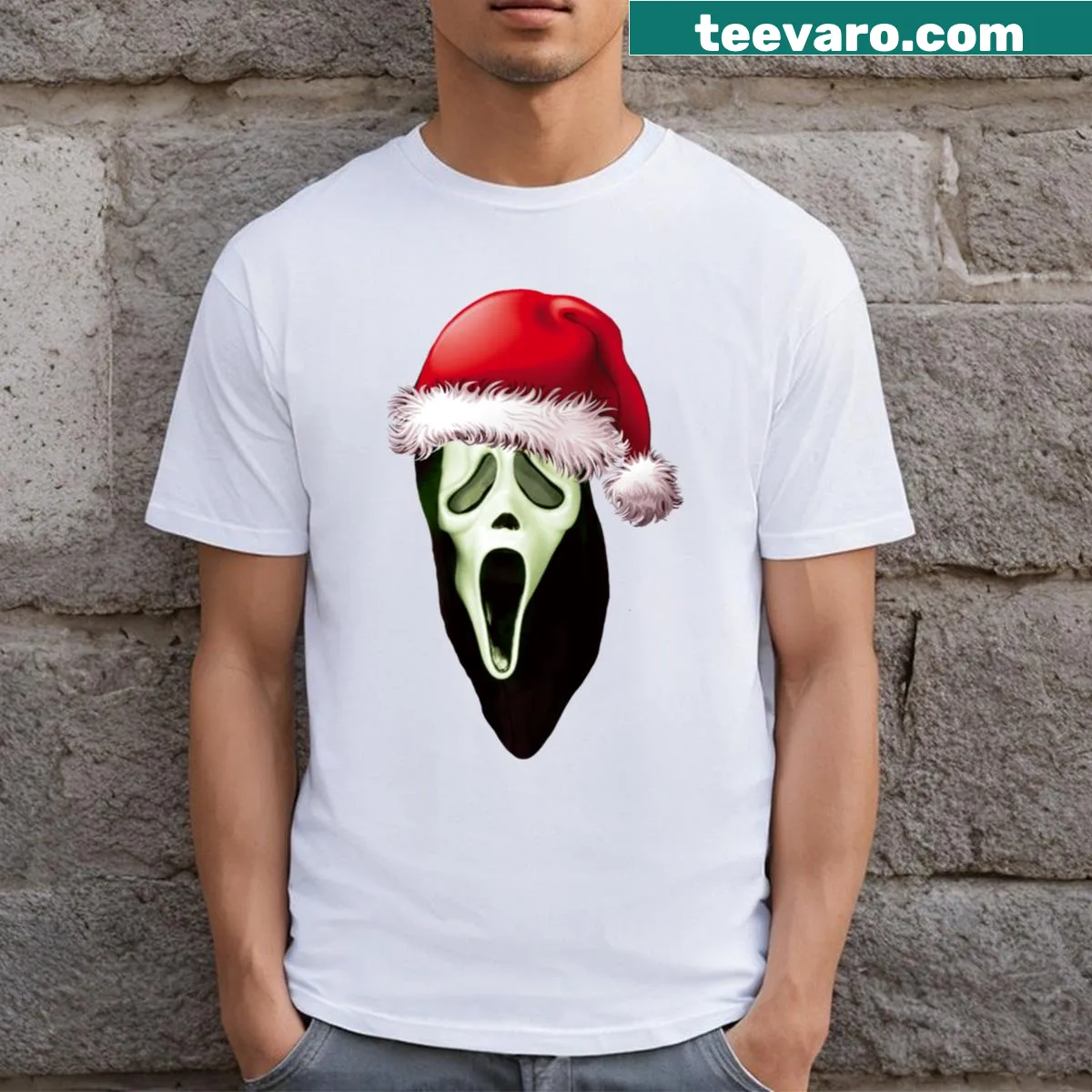 Halloween-themed T-shirt inspired by the Scream film series — on a men's t-shirt
