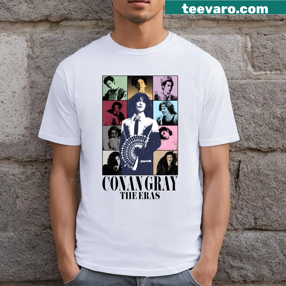 Graphic tee celebrating Conan Gray's Eras Tour with fun text — on a men's t-shirt