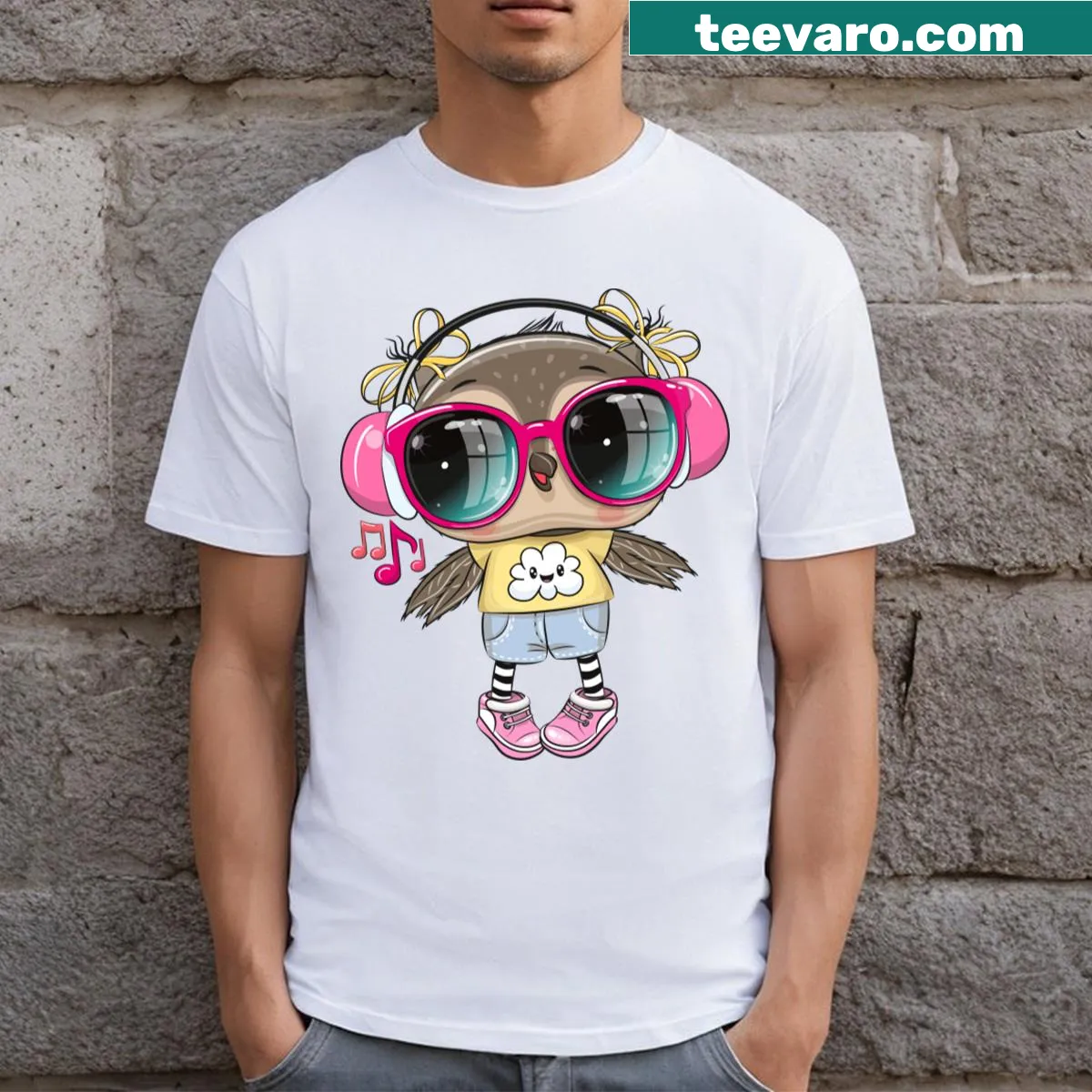 Cute owl graphic wearing glasses on a T-shirt. — on a men's t-shirt