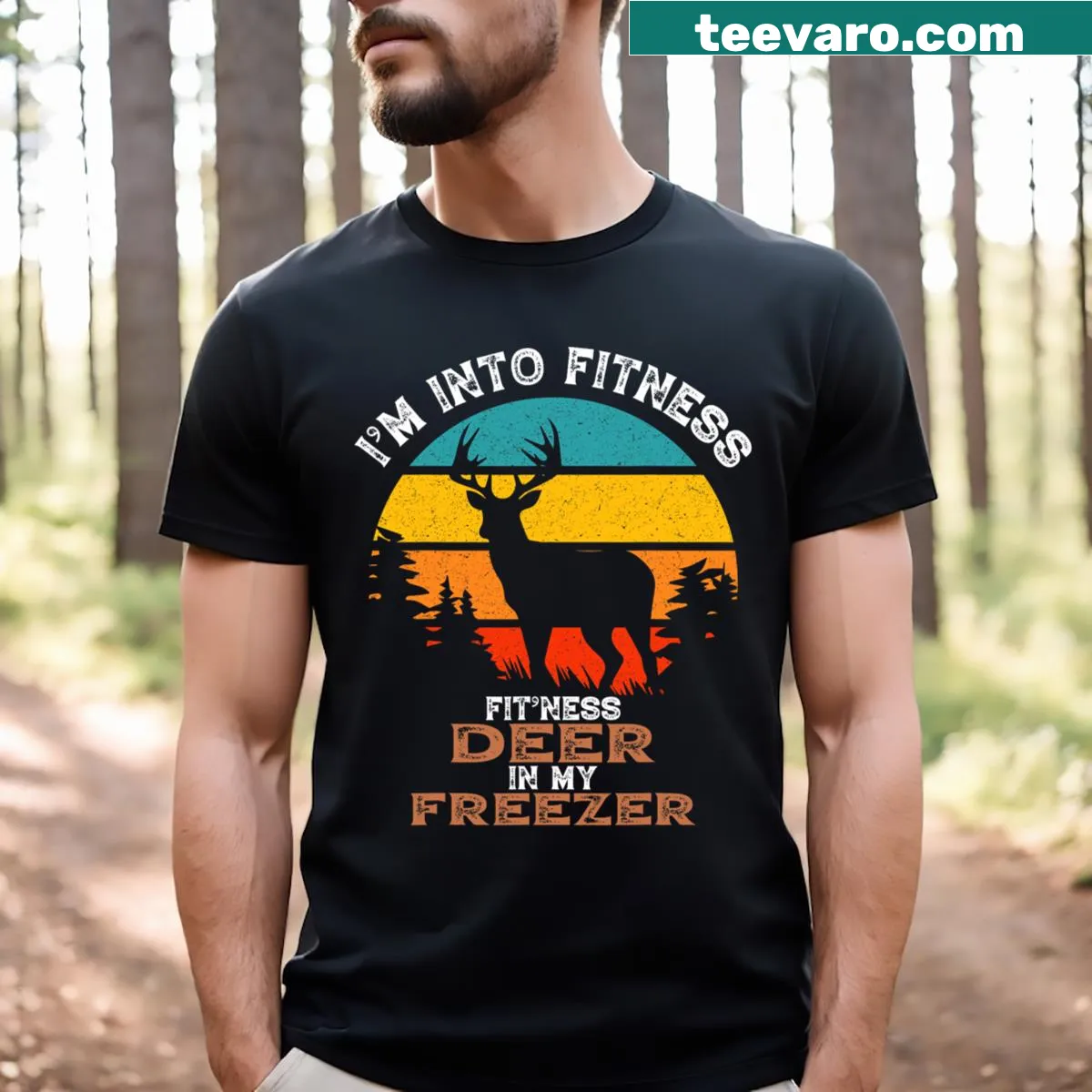 Funny t-shirt about fitness and deer hunting for dads — on a men's t-shirt