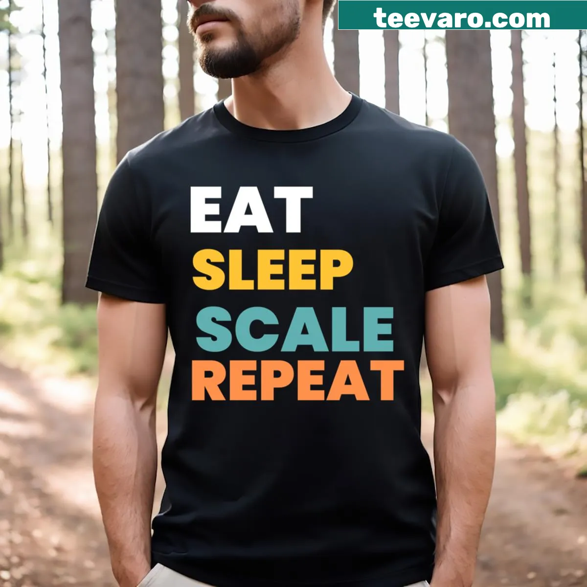 Dental hygienist t-shirt with 'Eat Sleep Scale Repeat' text — on a men's t-shirt
