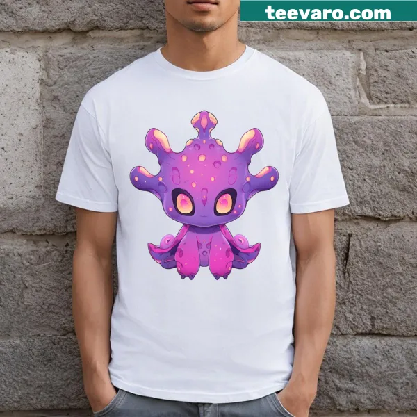 Funny cartoon purple alien monster with a little dragon graphic t-shirt