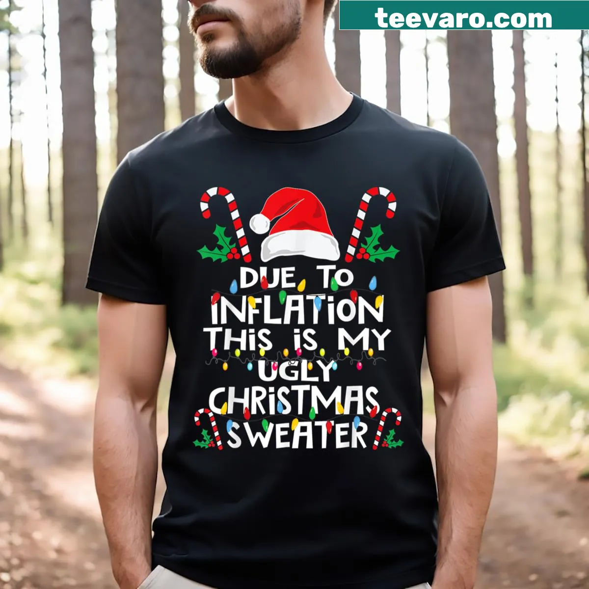 Ugly Christmas T-shirt with inflation humor designed for men — on a men's t-shirt
