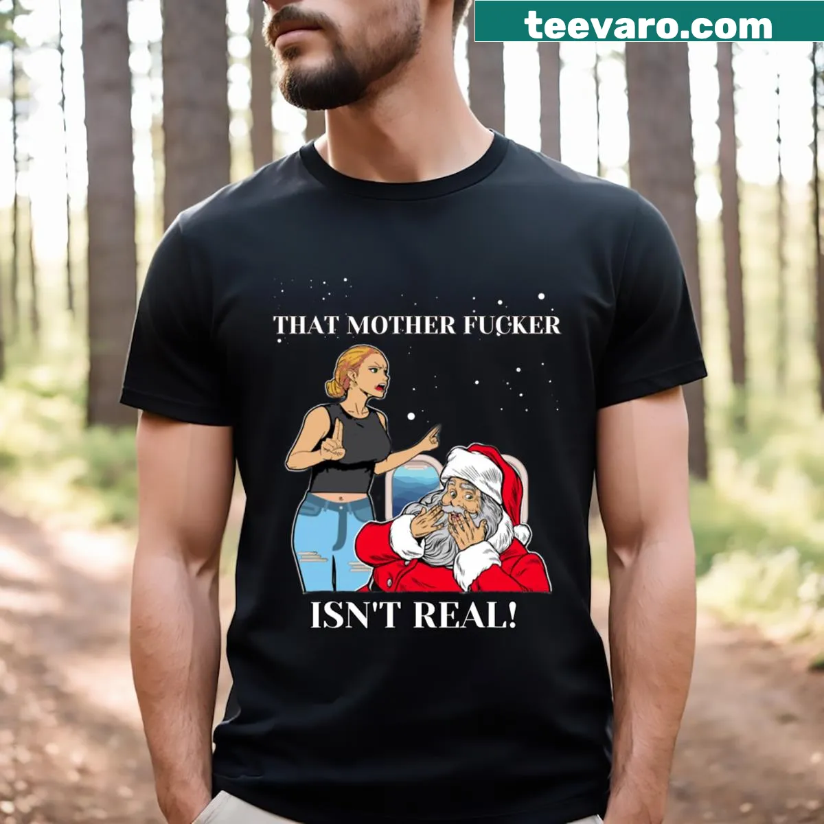 Distressed holiday T-shirt with humorous Santa statement — on a men's t-shirt