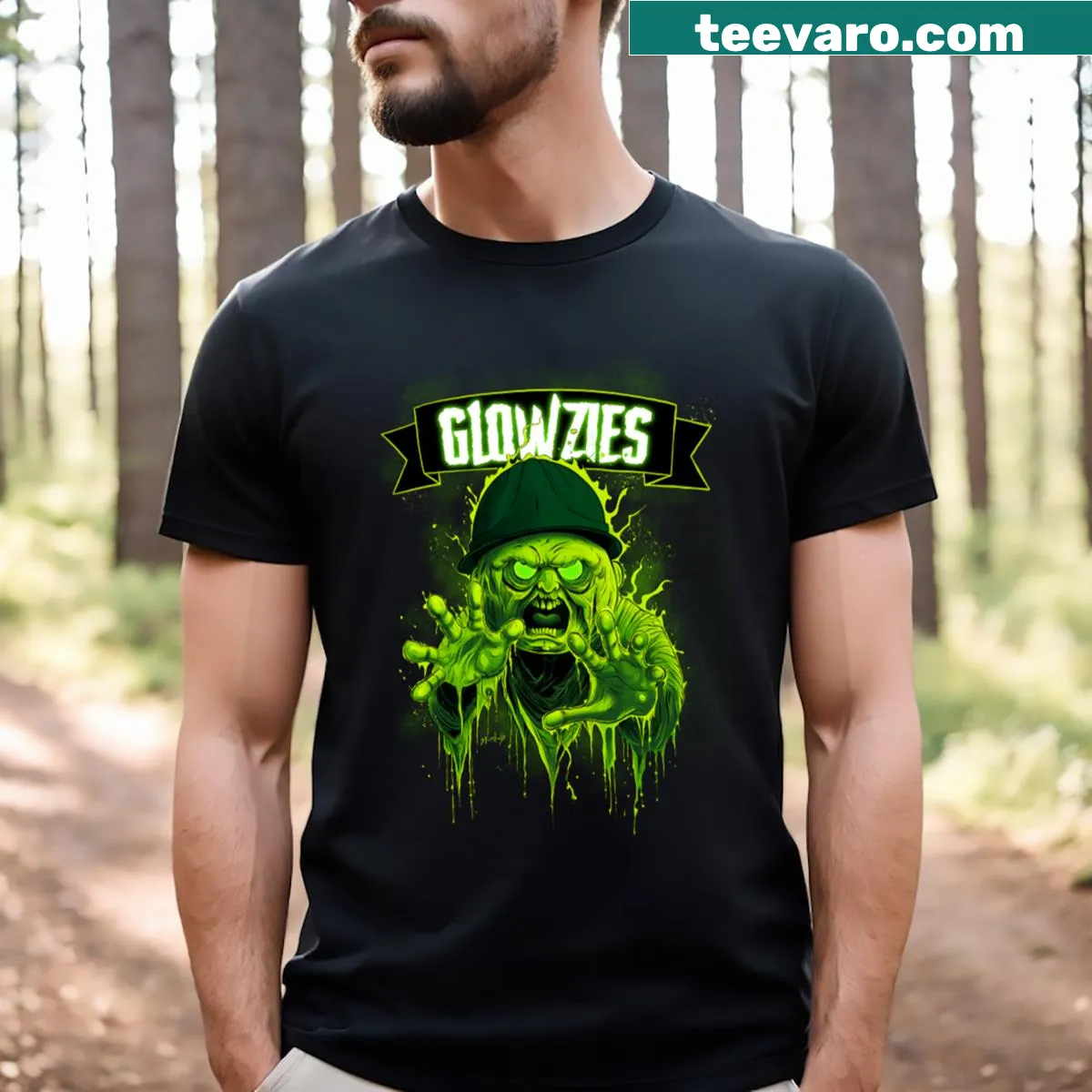 Cartoon T-shirt featuring a cheerful Glowzies Cabbage Patch graphic — on a men's t-shirt