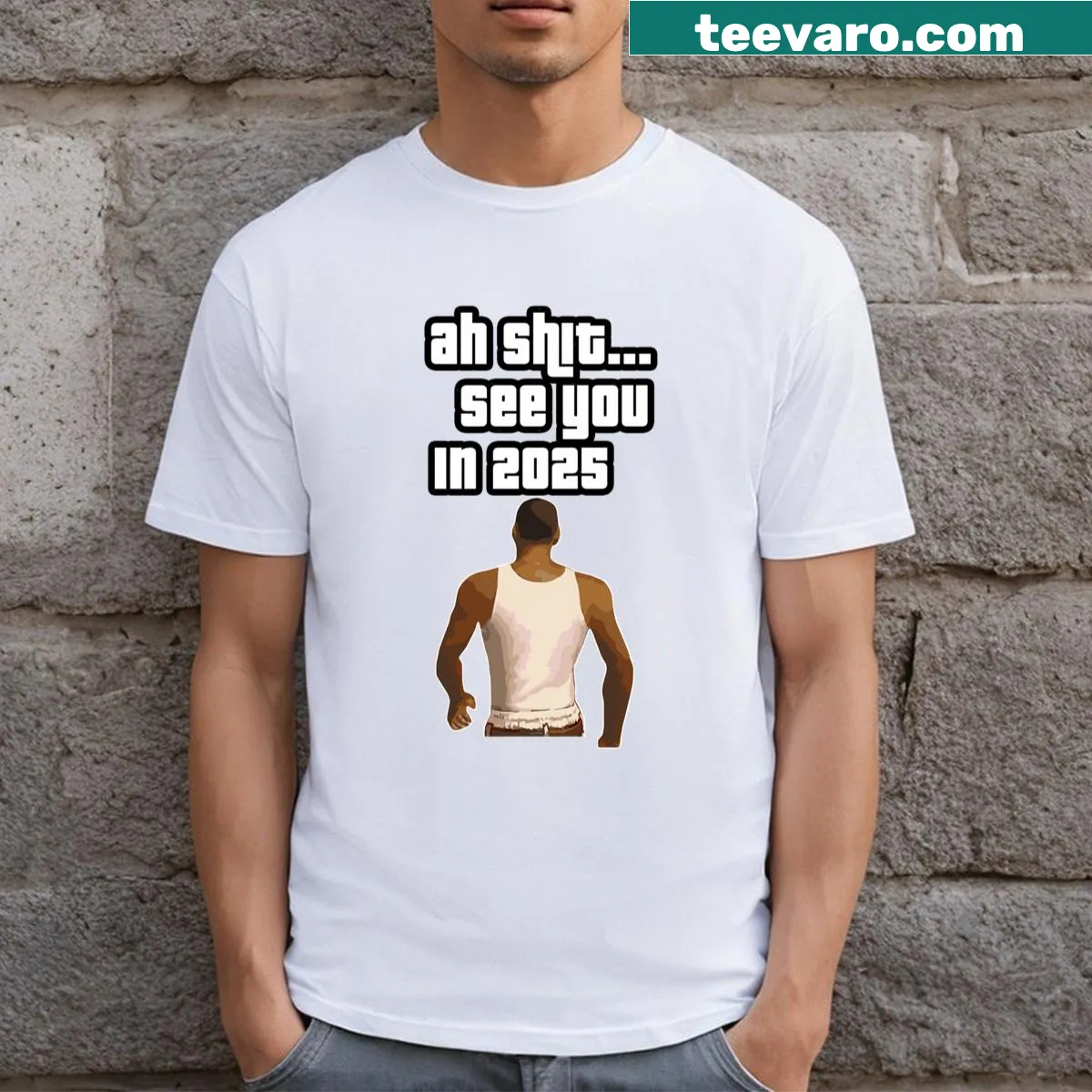 Bold t-shirt featuring the branding of GTA VI. — on a men's t-shirt
