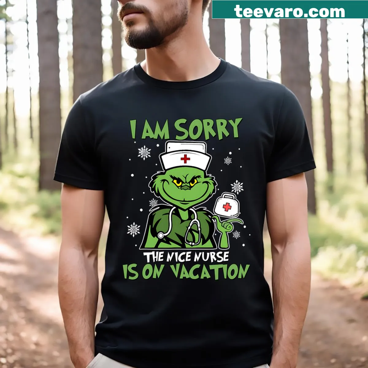 Christmas t-shirt for nurses with a humorous vacation message — on a men's t-shirt