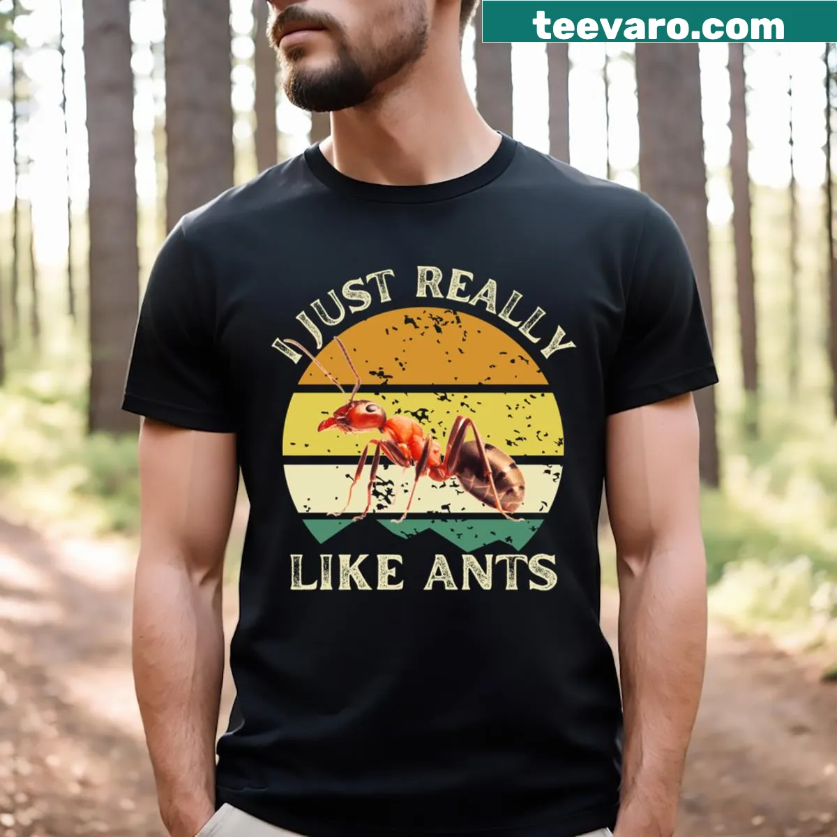 T-shirt with text stating 'I Just Really Like Ants' — on a men's t-shirt