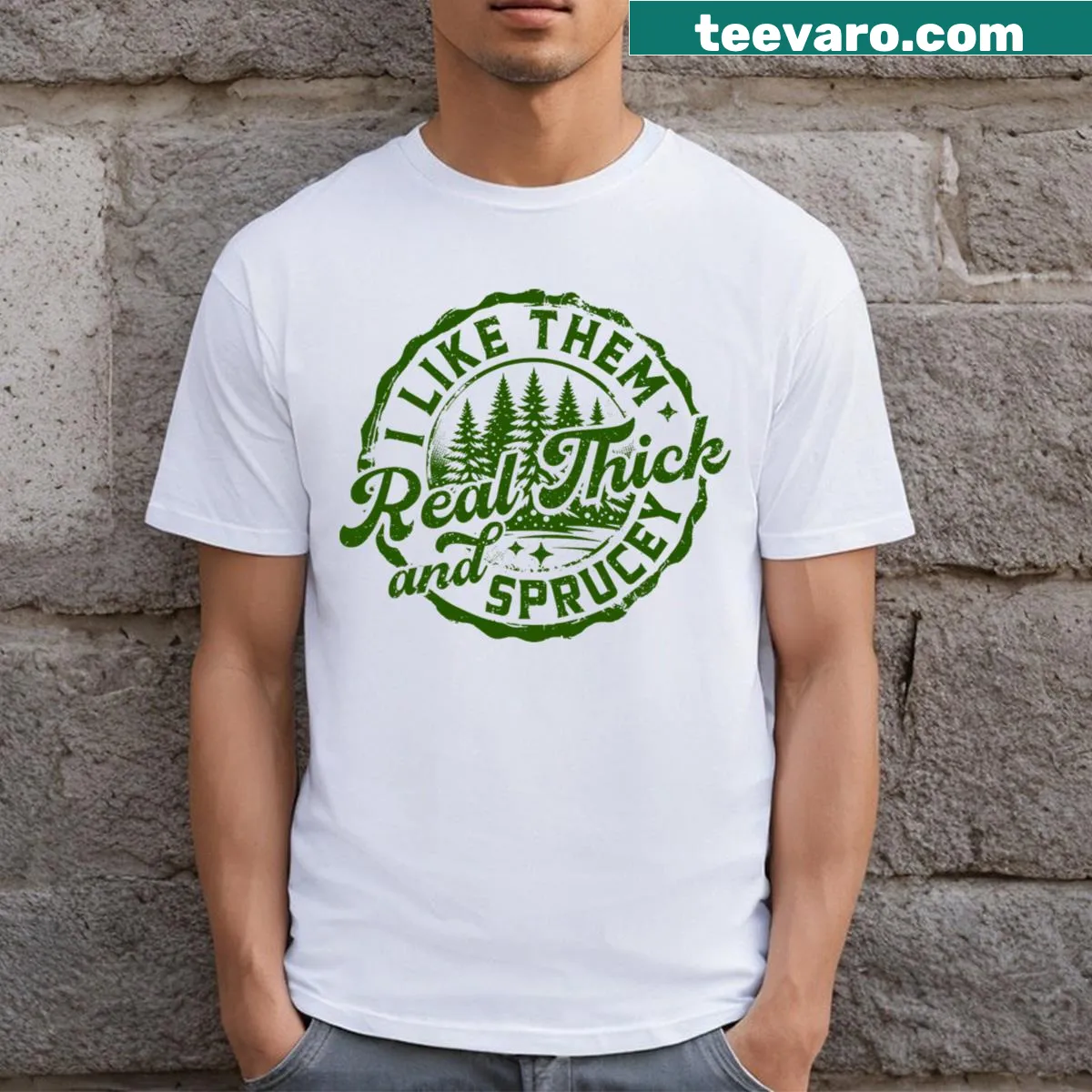 Funny text T-shirt featuring holiday phrase about Christmas trees — on a men's t-shirt