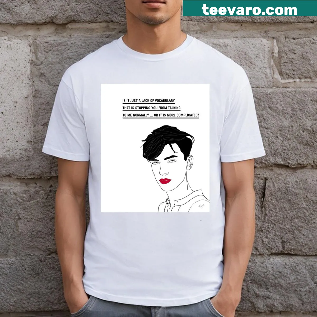 Funny T-shirt with a humorous communication quote — on a men's t-shirt