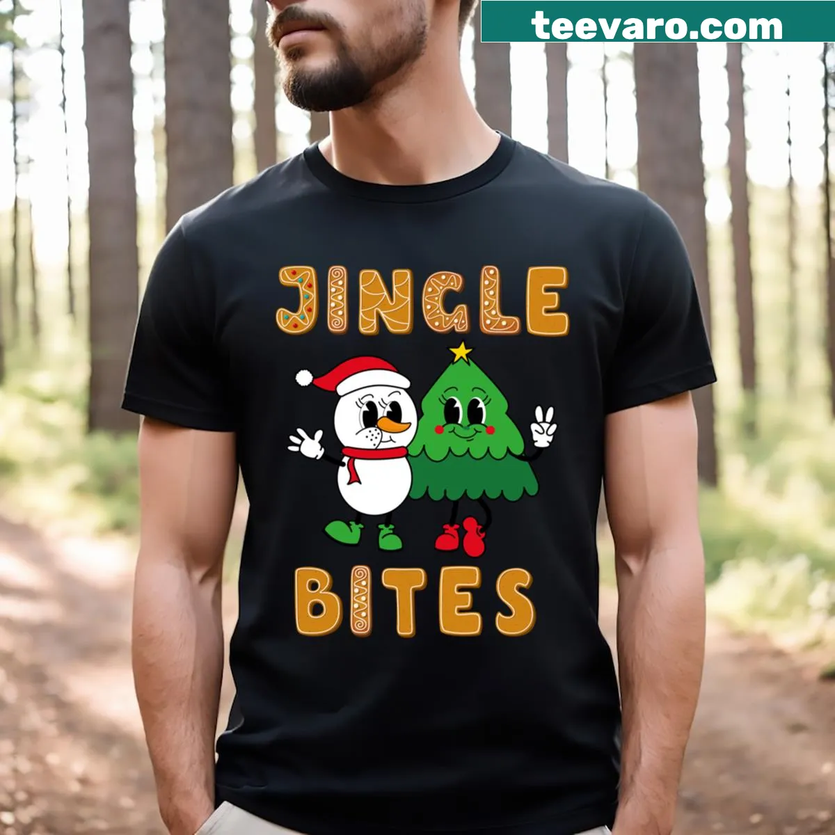 Cartoon Christmas tree made of cookies with funny text on t-shirt — on a men's t-shirt