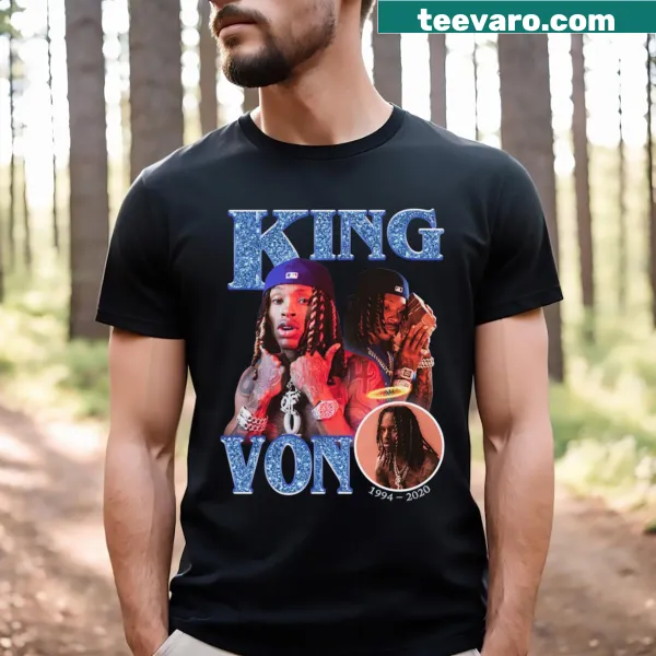 Graphic T-shirt honoring King Von with bold illustration