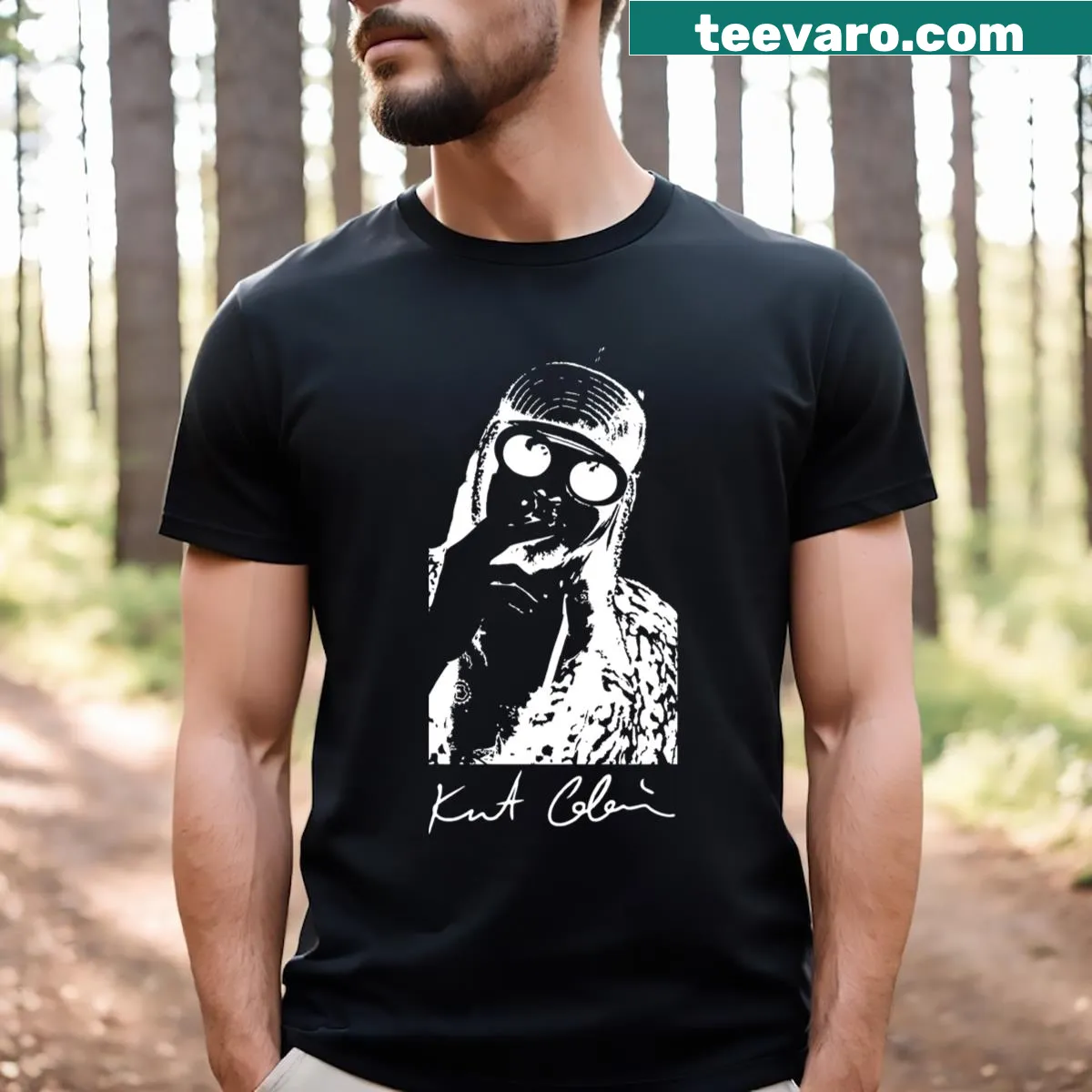 Kurt Cobain iconic pose printed on T-shirt — on a men's t-shirt