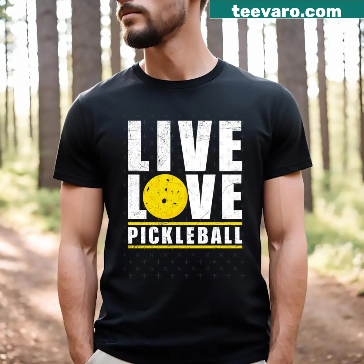 Funny Live Love Pickleball quote T-shirt — on a men's t-shirt