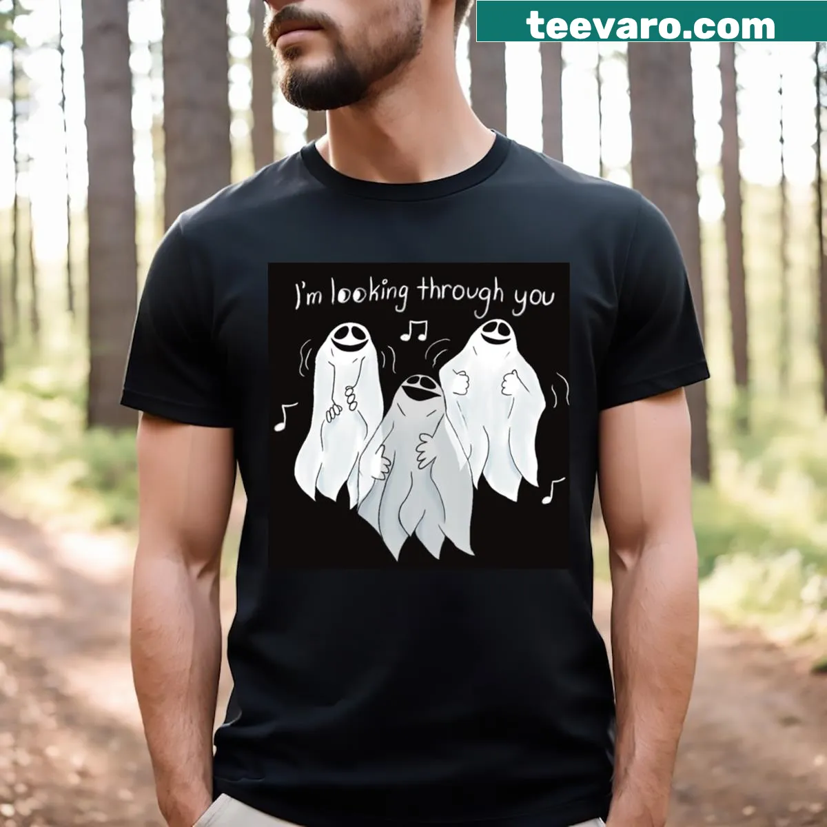 Thought-provoking T-shirt with the phrase Looking Through You — on a men's t-shirt