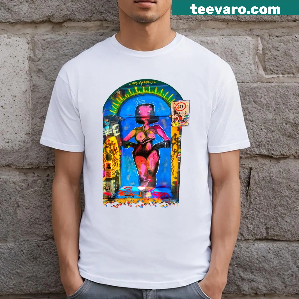 T-shirt featuring Melbourne-inspired graffiti artwork — on a men's t-shirt