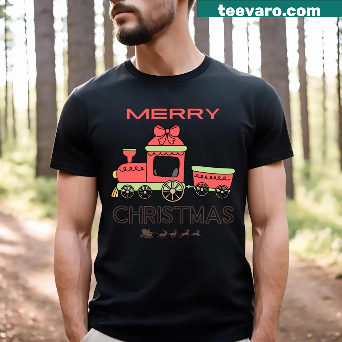 Christmas-themed t-shirt with festive lettering and holiday message — on a men's t-shirt
