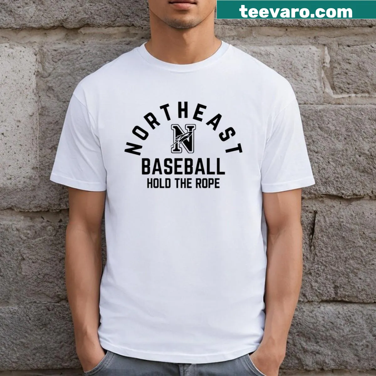 Northeast Baseball Hold The Rope T-shirt with motivational typography — on a men's t-shirt