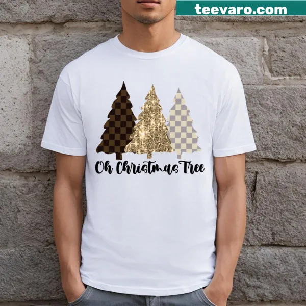T-shirt featuring a festive Christmas tree illustration