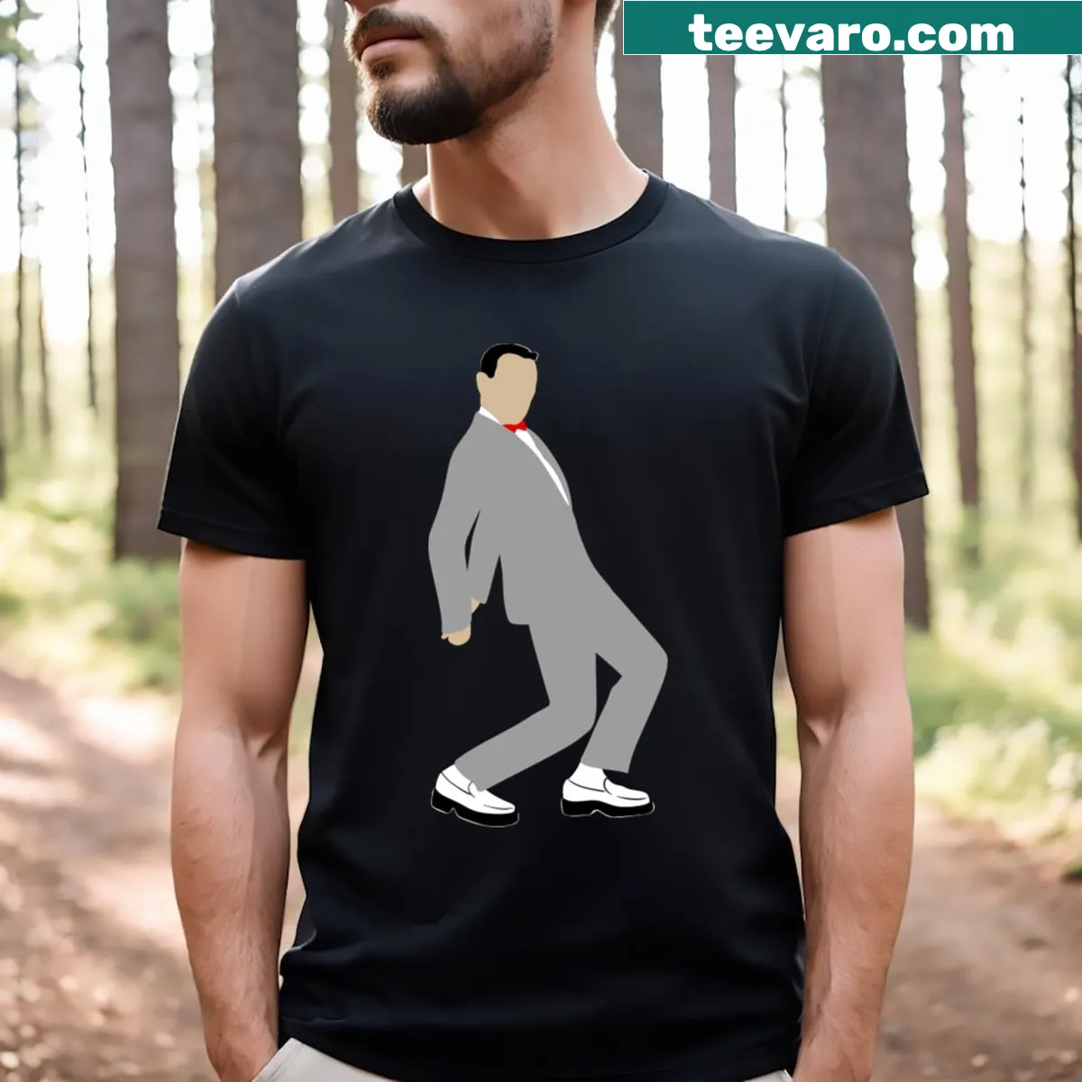 Nostalgic T-shirt featuring the iconic Pee Wee Herman character — on a men's t-shirt