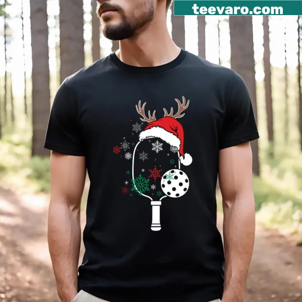 Holiday-themed pickleball reindeer graphic t-shirt