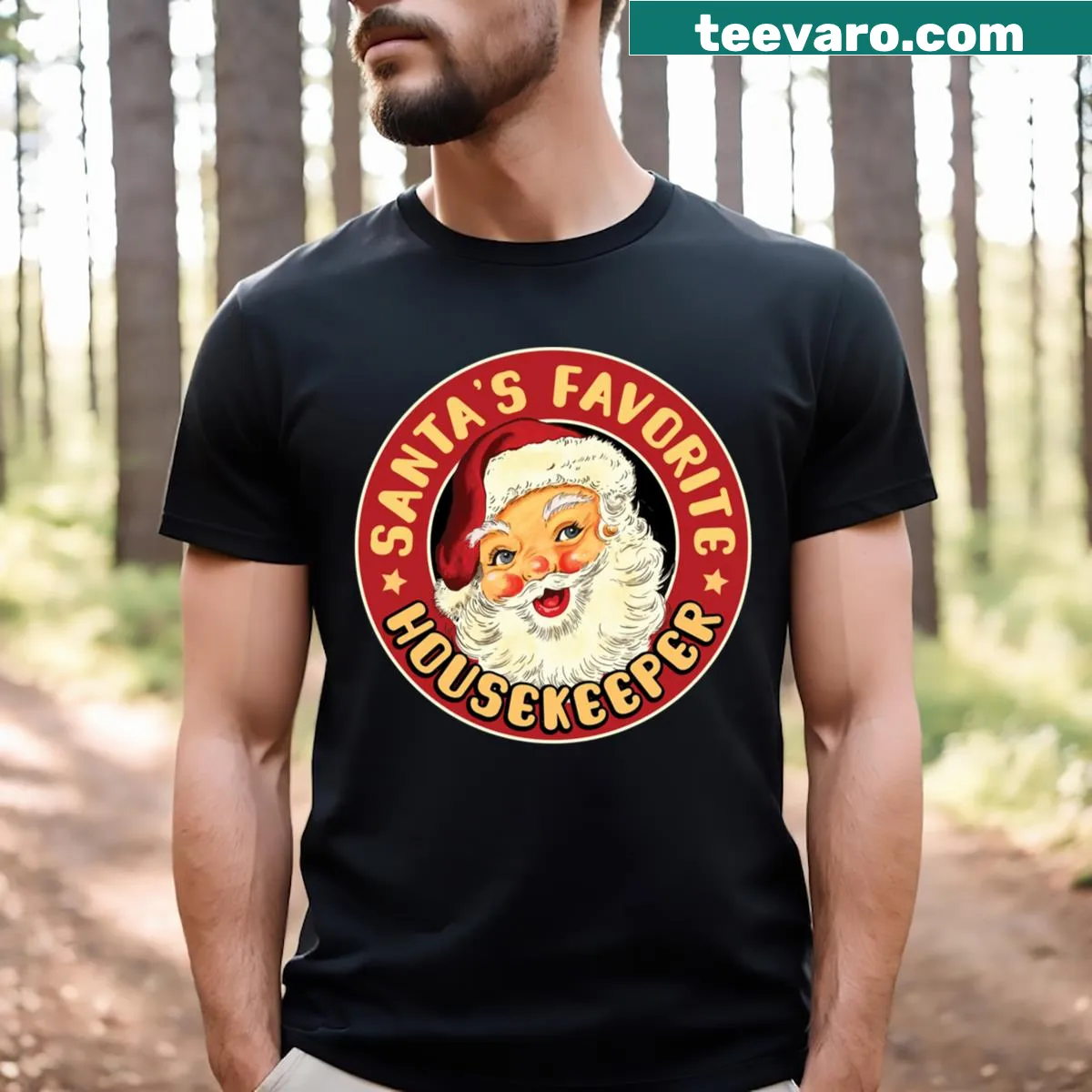 Heartwarming T-shirt celebrating housekeepers with Santa's graphic — on a men's t-shirt
