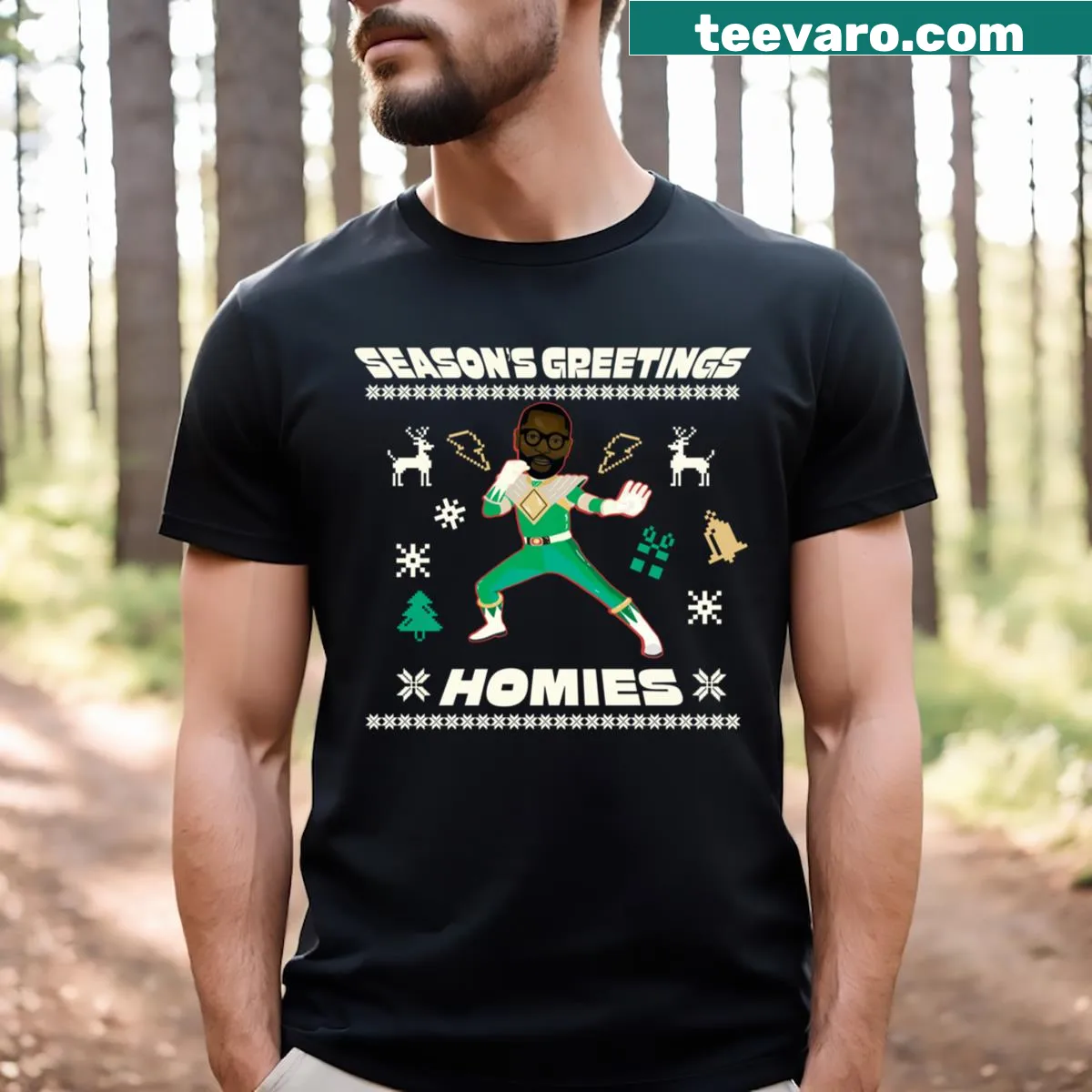 Season's Greetings 2023 message on a T-shirt — on a men's t-shirt
