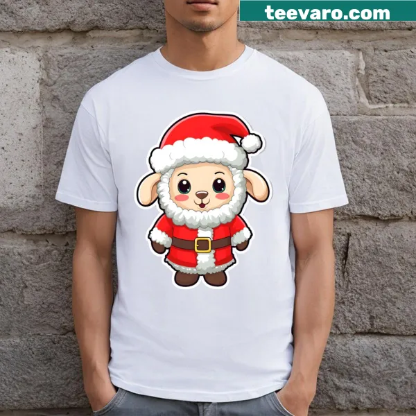 Cute Christmas t-shirt featuring cartoon sheep