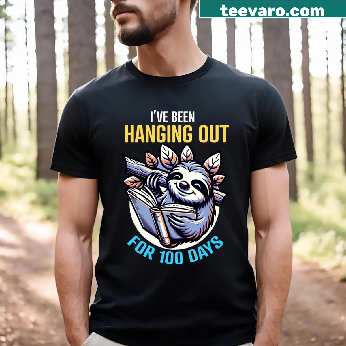 T-shirt featuring a sloth and text about 100 days of school — on a men's t-shirt