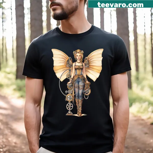Steampunk fairy graphic t-shirt with blonde hair