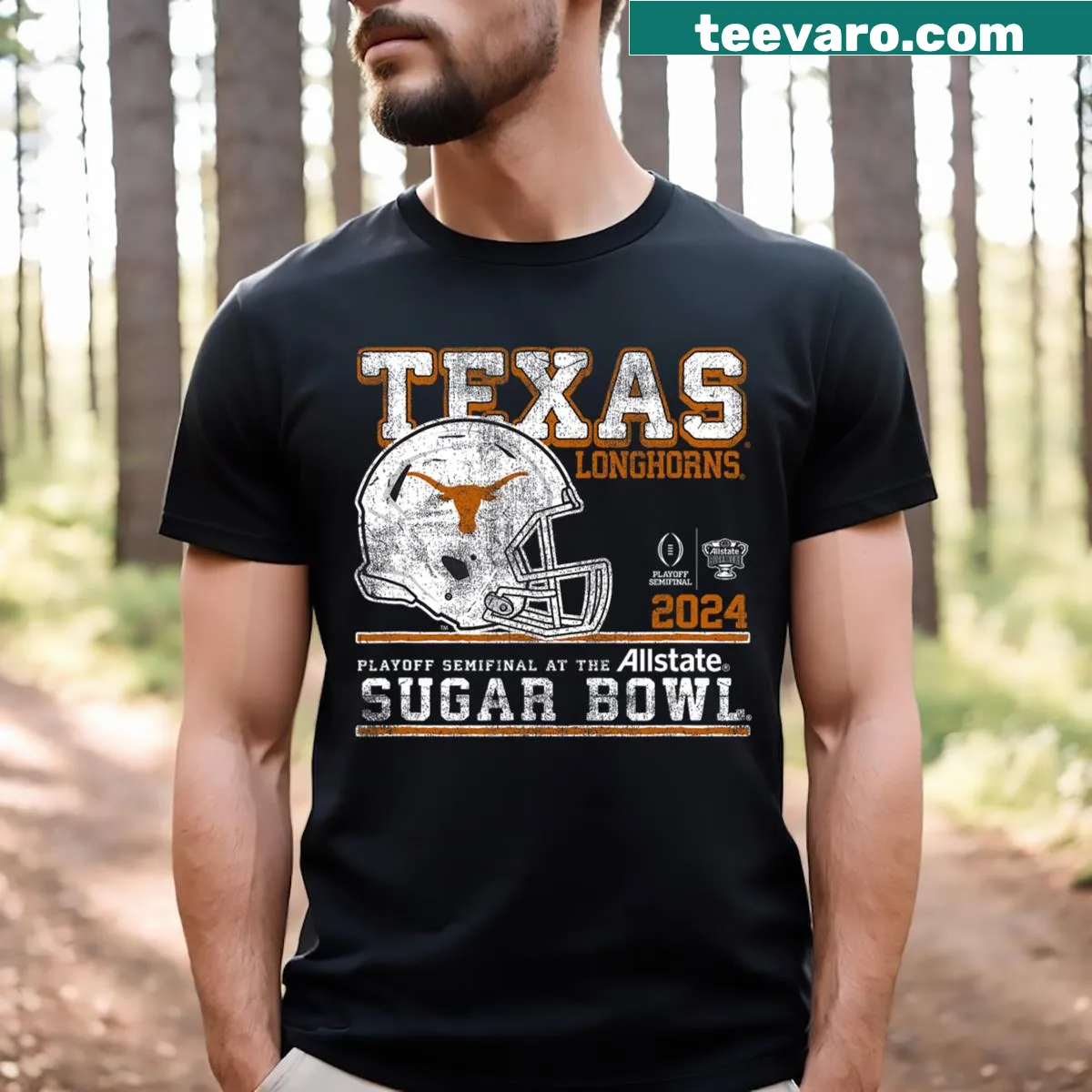 Retro Texas Longhorns Sugar Bowl football graphic T-shirt — on a men's t-shirt