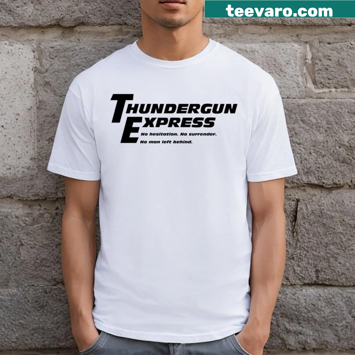 Dynamic graphic t-shirt inspired by action and adventure — on a men's t-shirt