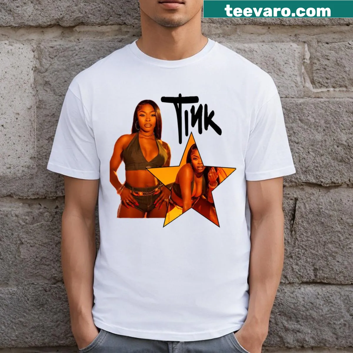 Cartoon of Tink as a rockstar on a festive T-shirt. — on a men's t-shirt