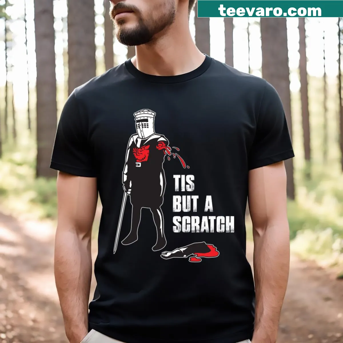 T-shirt featuring quote from The Holy Grail — on a men's t-shirt