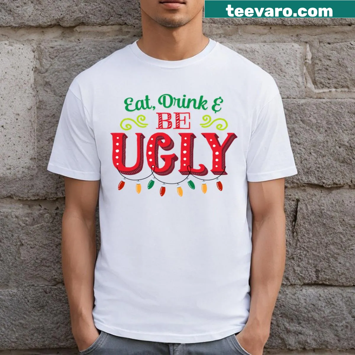 Humorous holiday T-shirt for Christmas parties — on a men's t-shirt