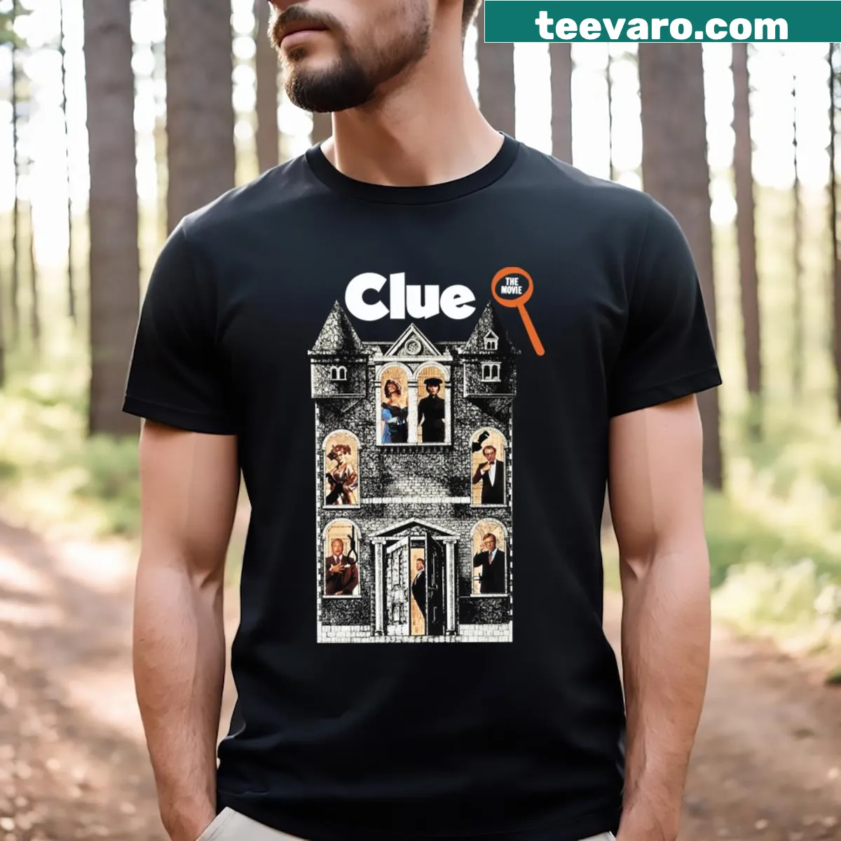 Vintage t-shirt featuring Clue The Movie with iconic graphics. — on a men's t-shirt