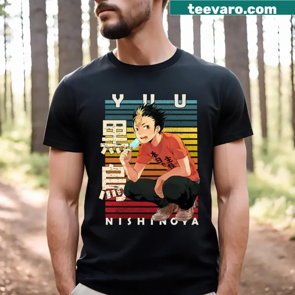 Retro-style T-shirt featuring Yu Nishinoya from Haikyuu
