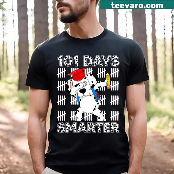 T-shirt celebrating the 100th day of school with a dalmatian dog illustration
