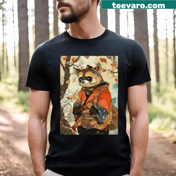 Illustration of a tanuki on a T-shirt reflecting Japanese culture