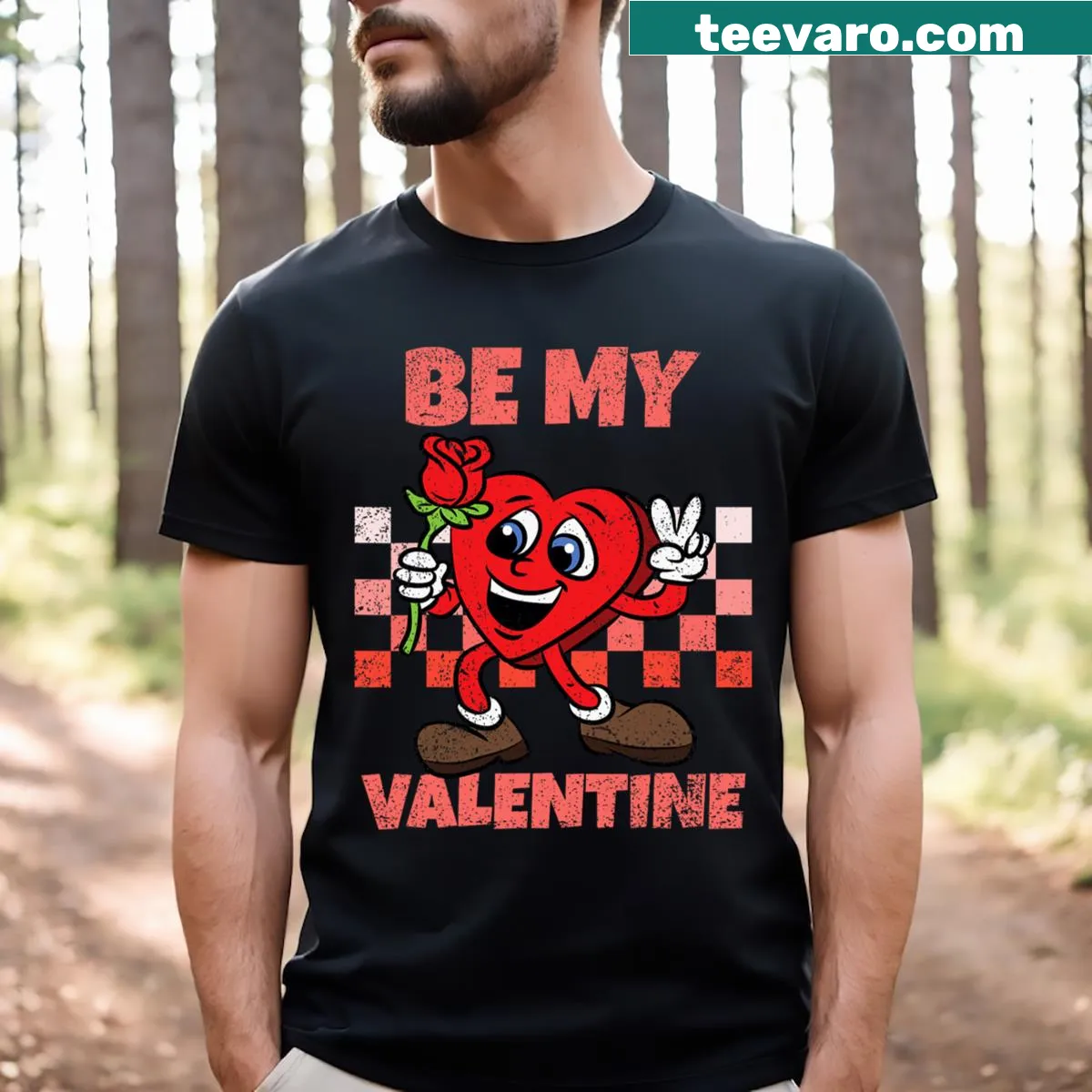 Funny Valentine's Day T-shirt with 'Be My Valentine' graphic — on a men's t-shirt