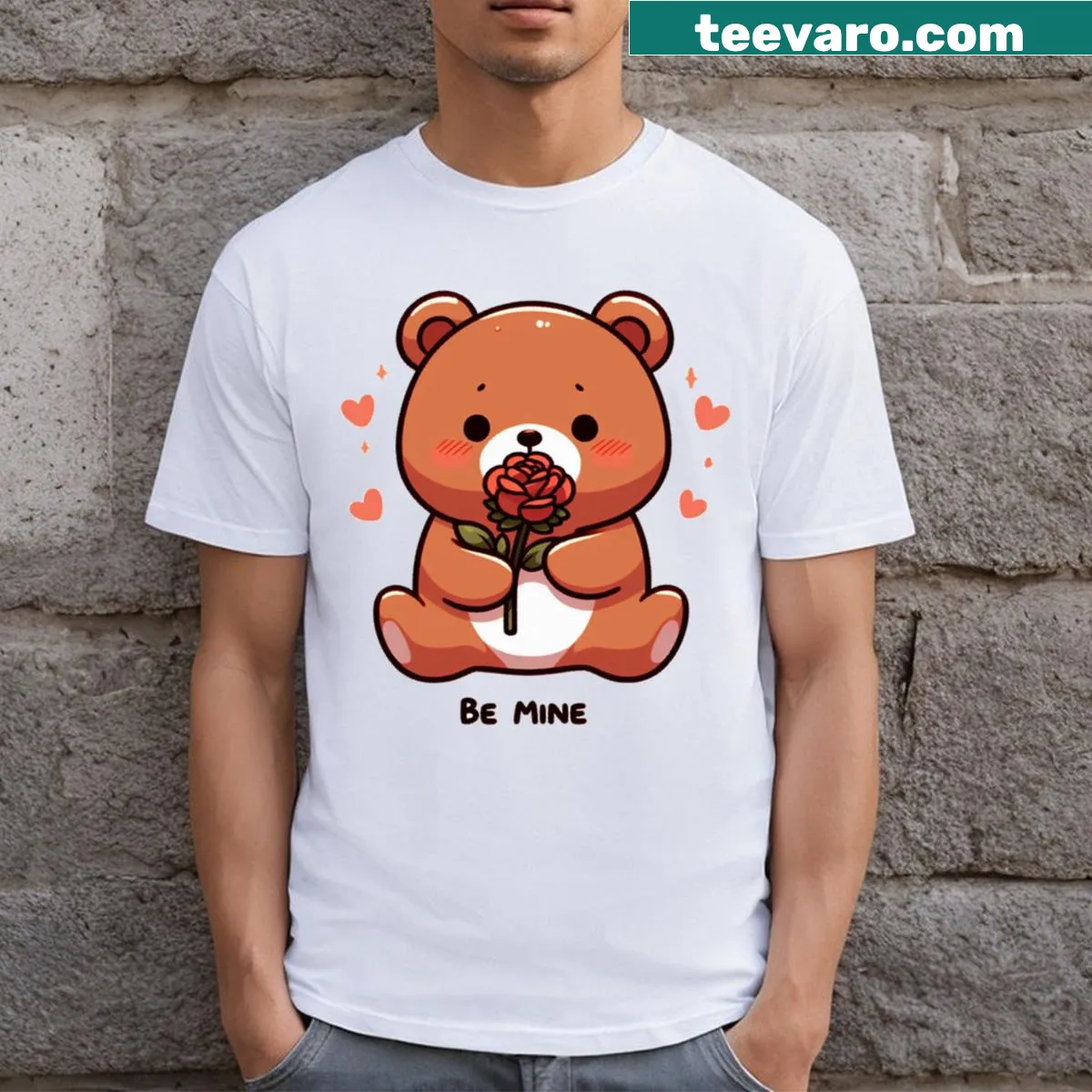 Adorable bear holding a heart on a Valentine's Day t-shirt — on a men's t-shirt