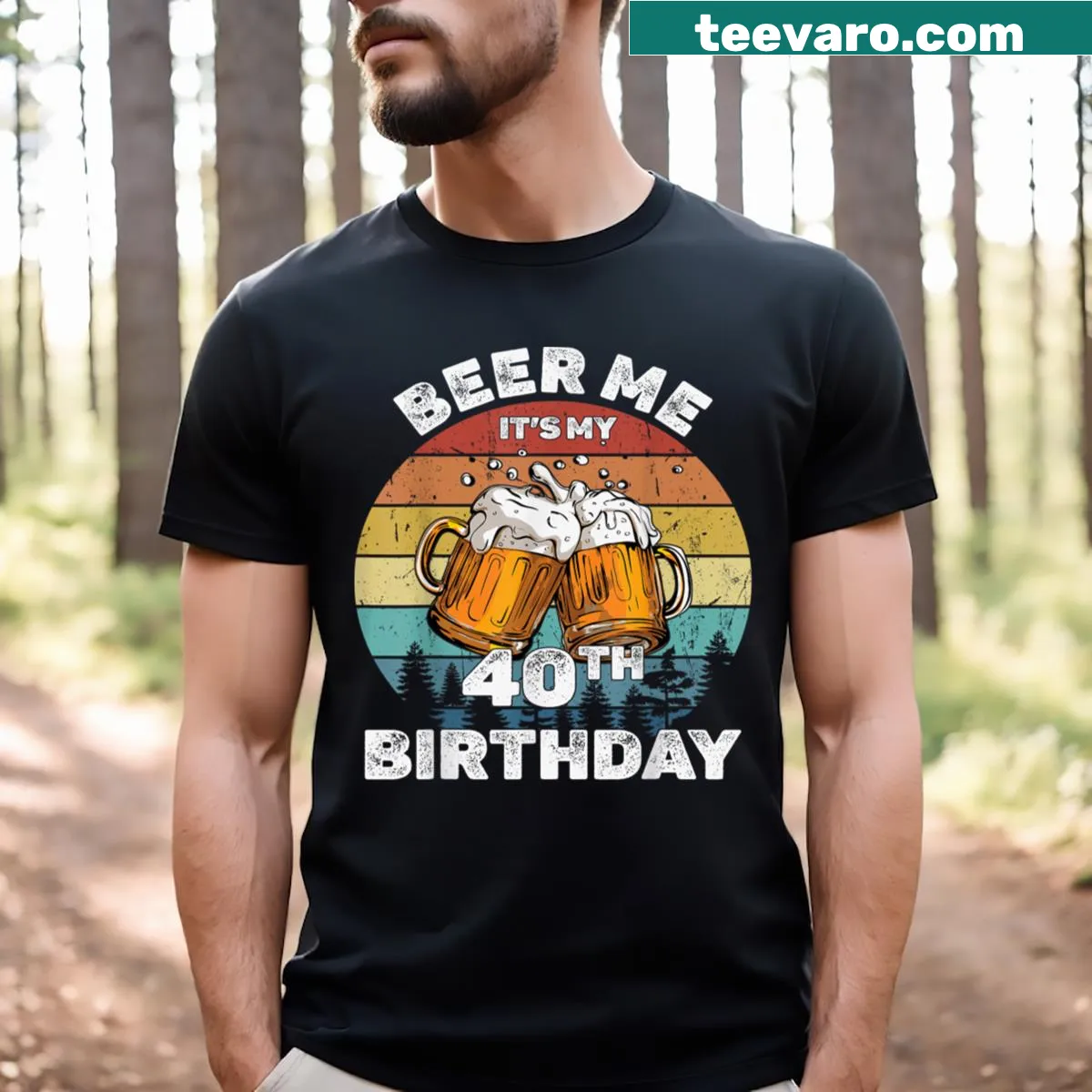 T-shirt with 'Beer Me It's My 40th Birthday' humorous text — on a men's t-shirt