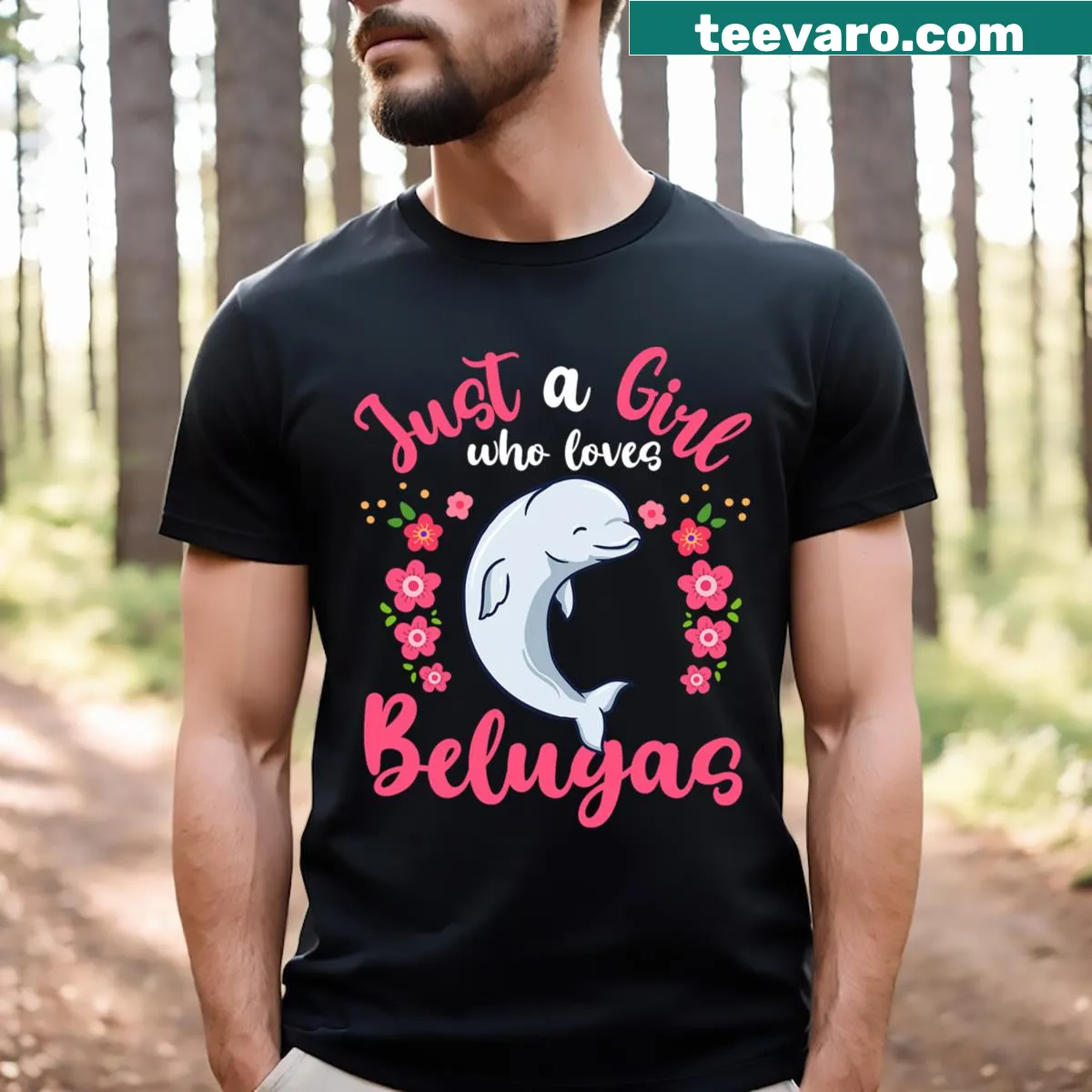 Cute T-shirt for women featuring a beluga whale and fun text — on a men's t-shirt