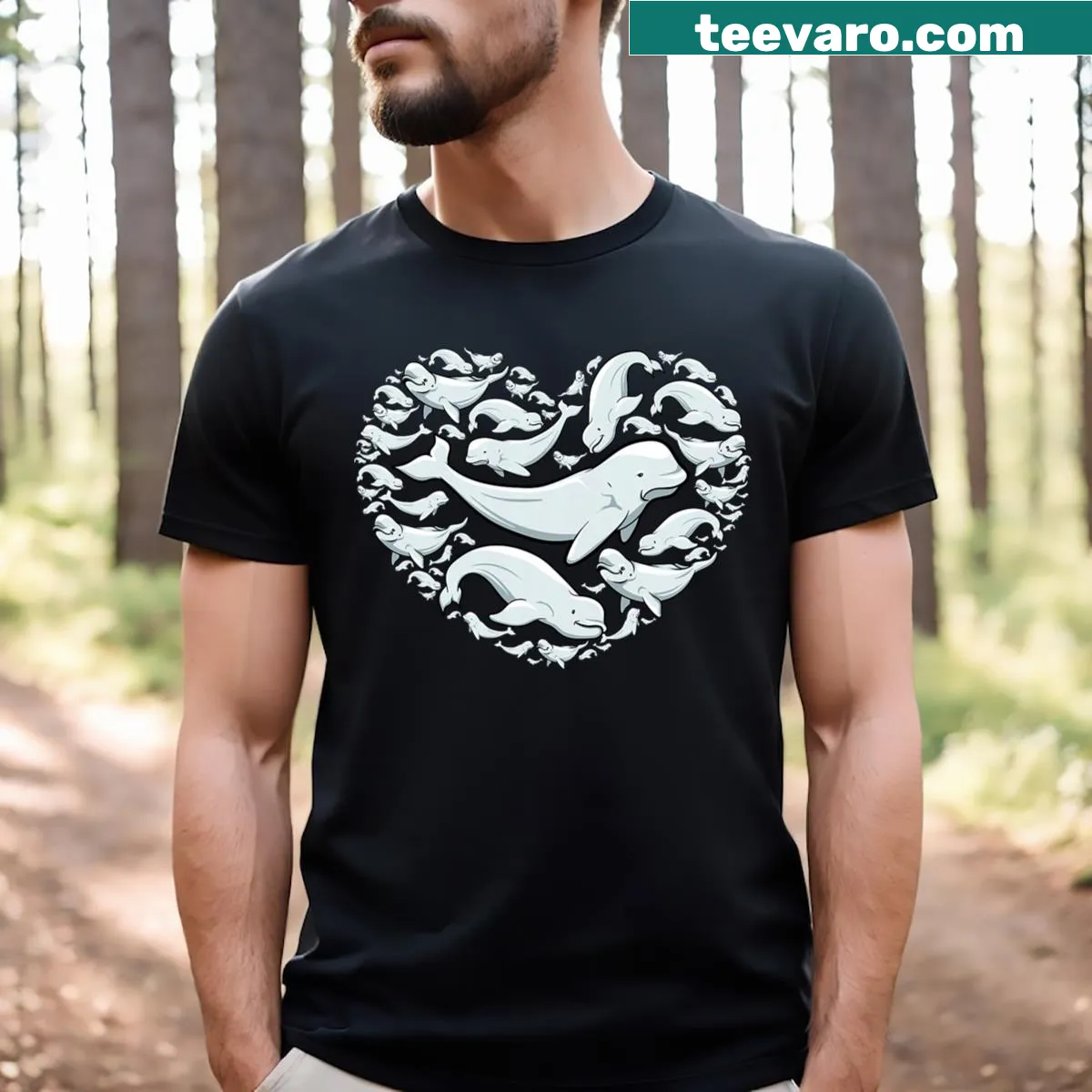 Heart symbol formed by beluga whales illustration on a t-shirt — on a men's t-shirt