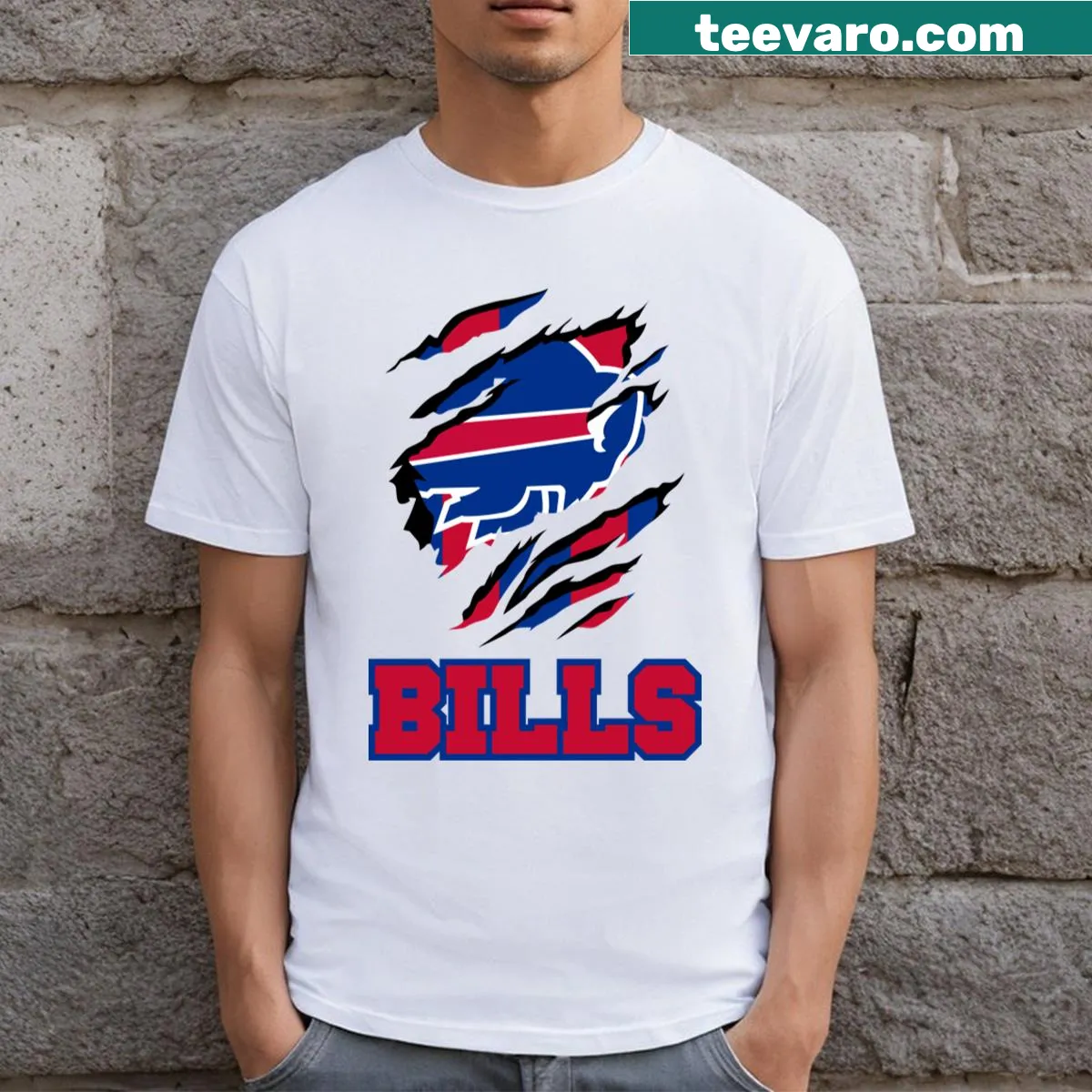 Buffalo Bills themed typography graphic t-shirt — on a men's t-shirt