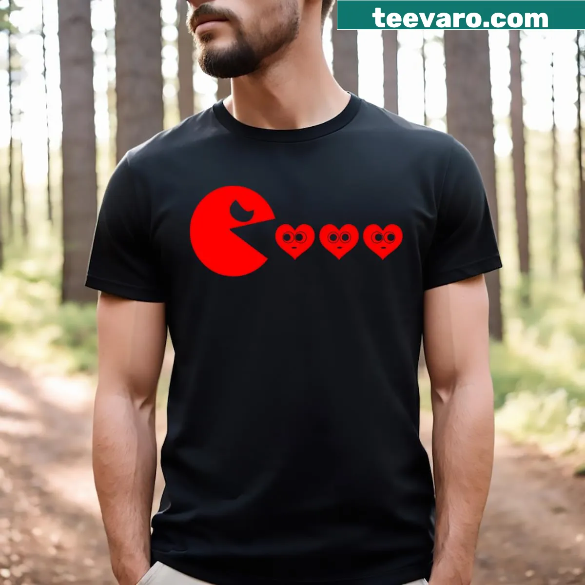 Funny cartoon t-shirt designed for boys with hearts and gaming themes — on a men's t-shirt