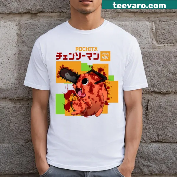Graphic t-shirt featuring the character Chain Saw Man from manga/anime.